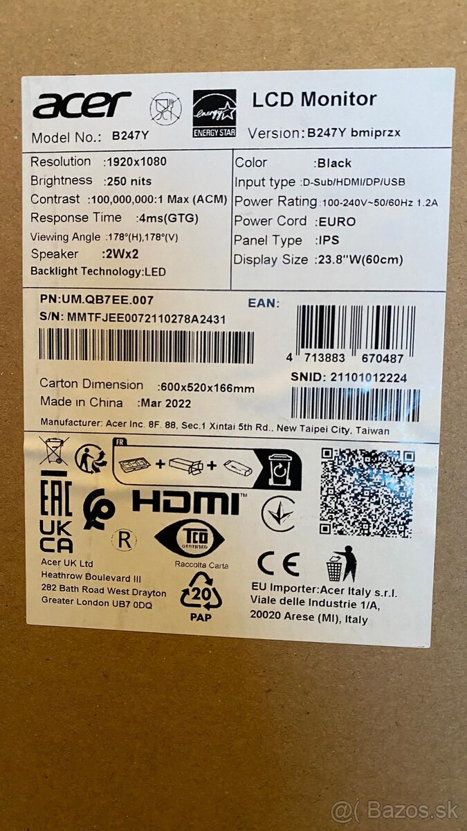 ACER B247Ybmiprzx 23.8", PN: UM.QB7EE.007 - 5