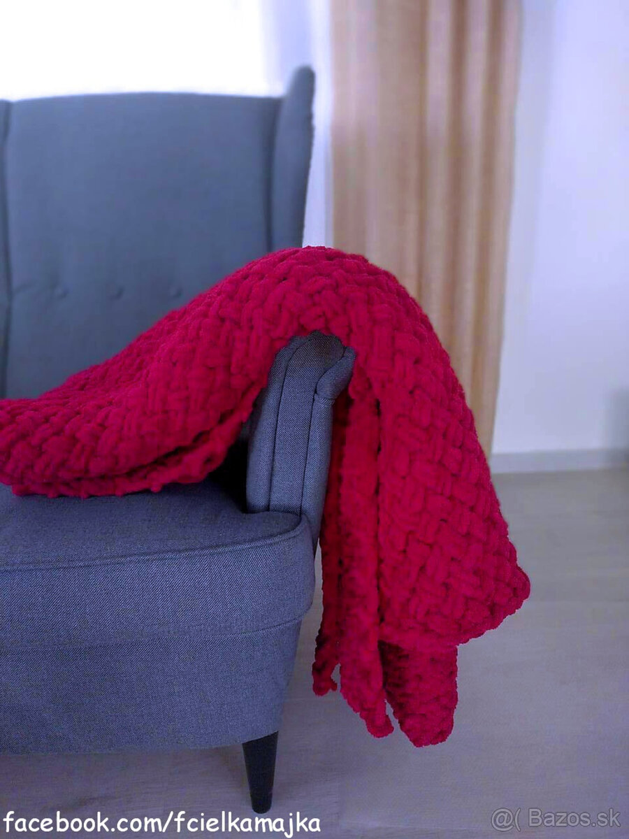 Velka pletená deka višňa - 5