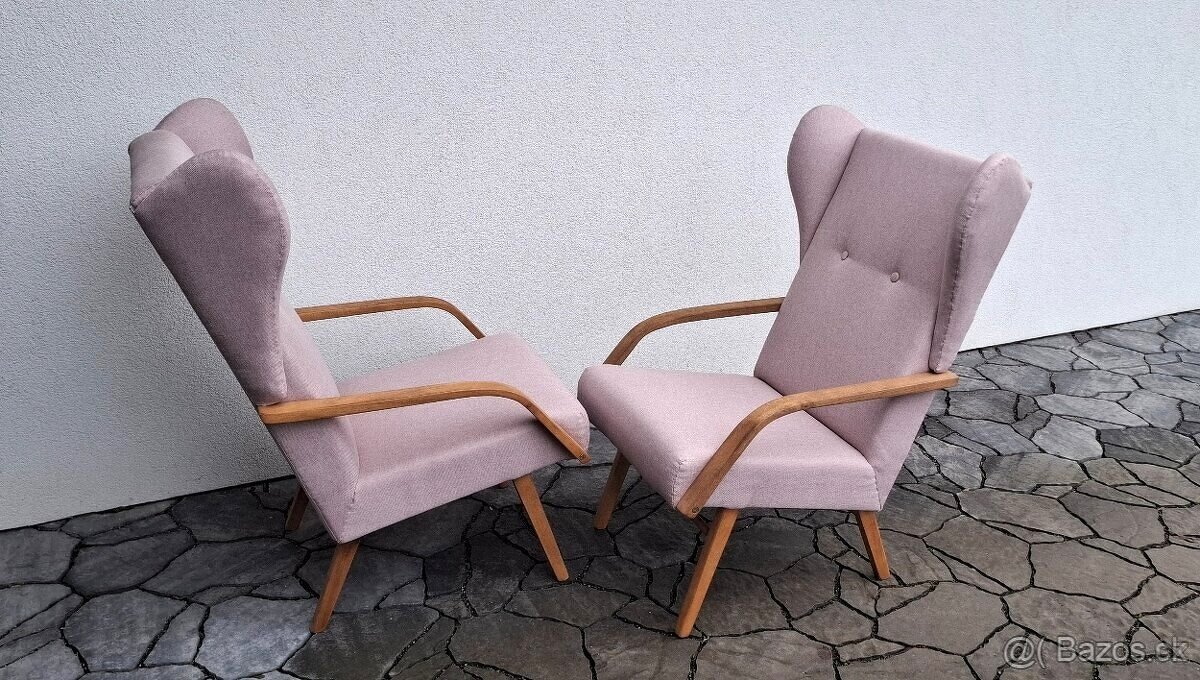 Retro křesla "ušáci" po renovaci 2ks - 5