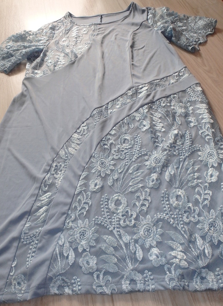 Šedo modré elastické šaty, 2XL/48 - 5