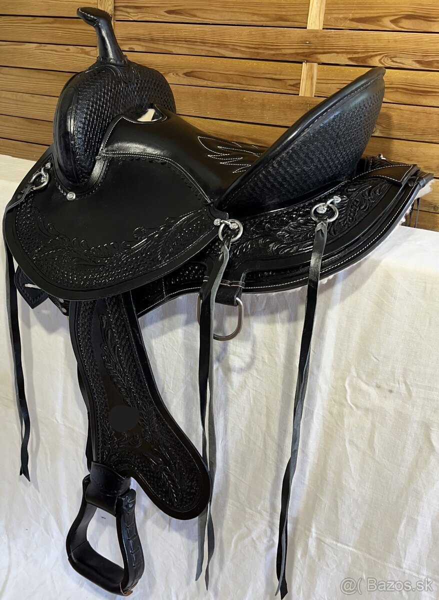 Westernový sedlový komplet 26) černé oválné krátké široké - 5