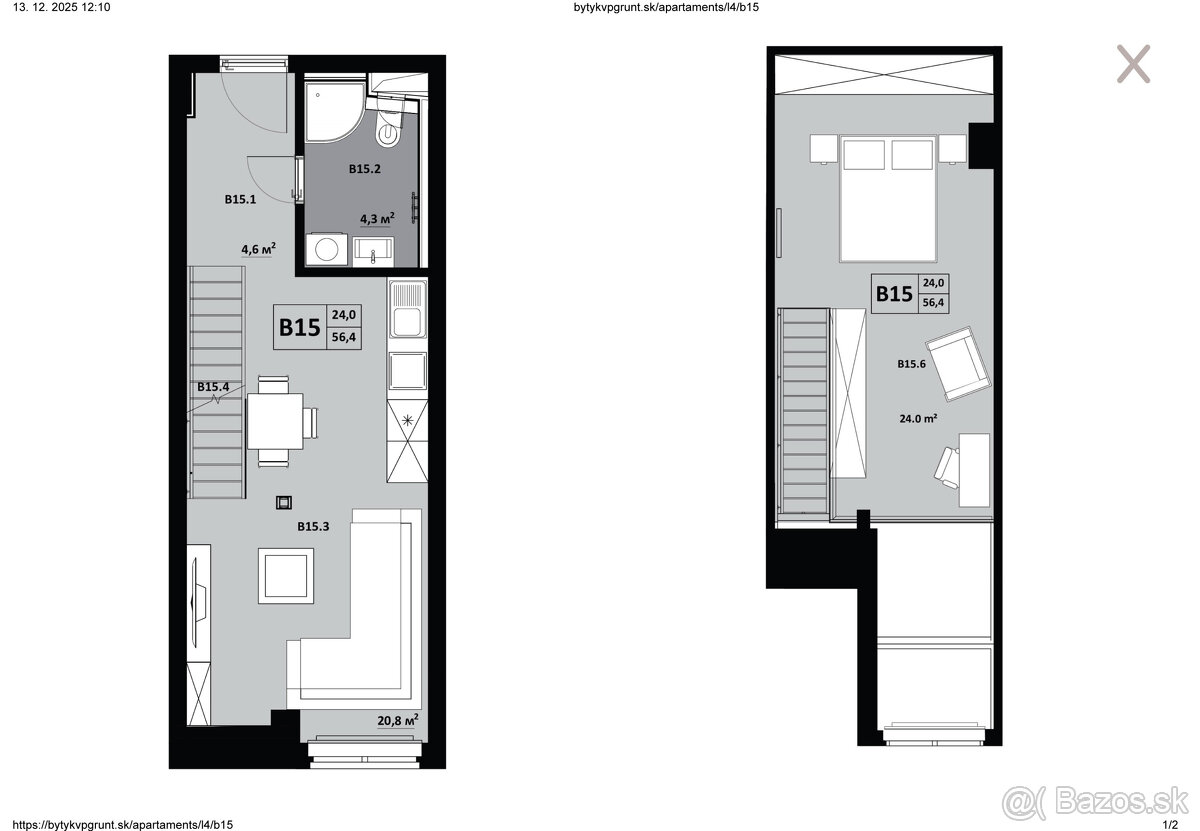 1 izbový byt s mezonetom KVP Grunt č. 15 - 5
