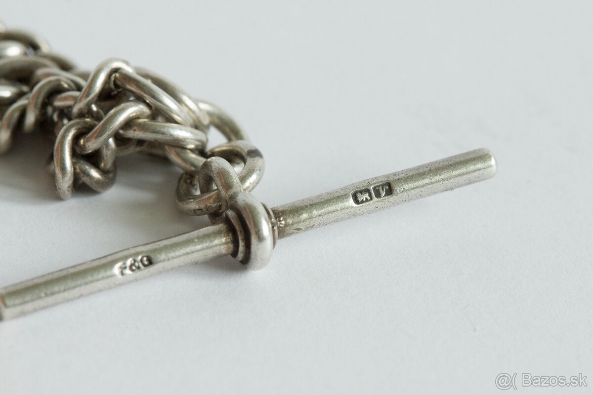 Masívna starožitná strieborná reťaz na vreckové hodinky s pr - 5