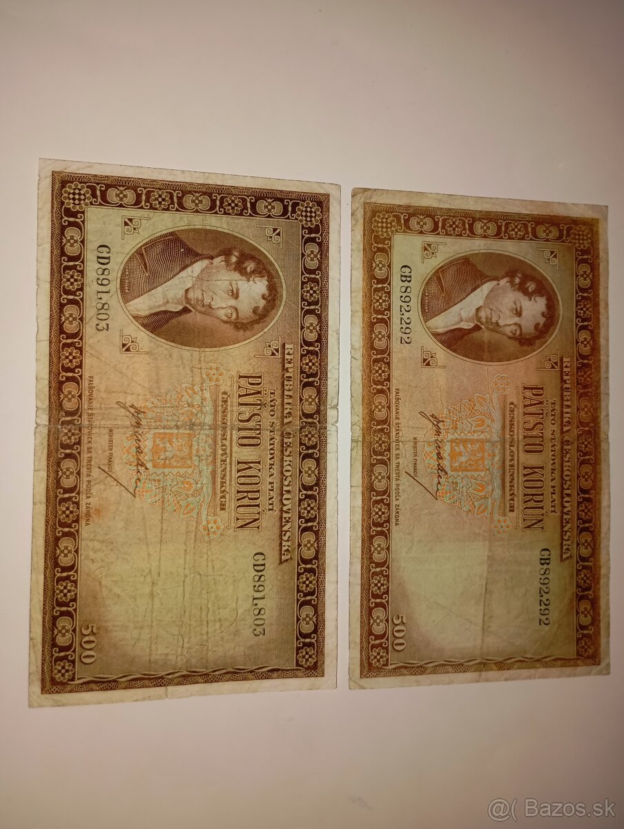 BANKOVKY 500 KČS, VZÁCNÉ SÉRIE, NEPERFOROVANÉ - 5