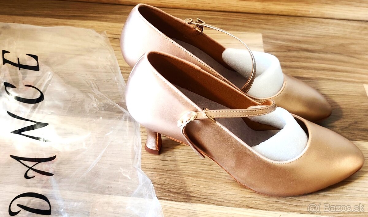 NOVÉ tanečné topánky štandardné tance č.37 béžovo-bronzové - 5