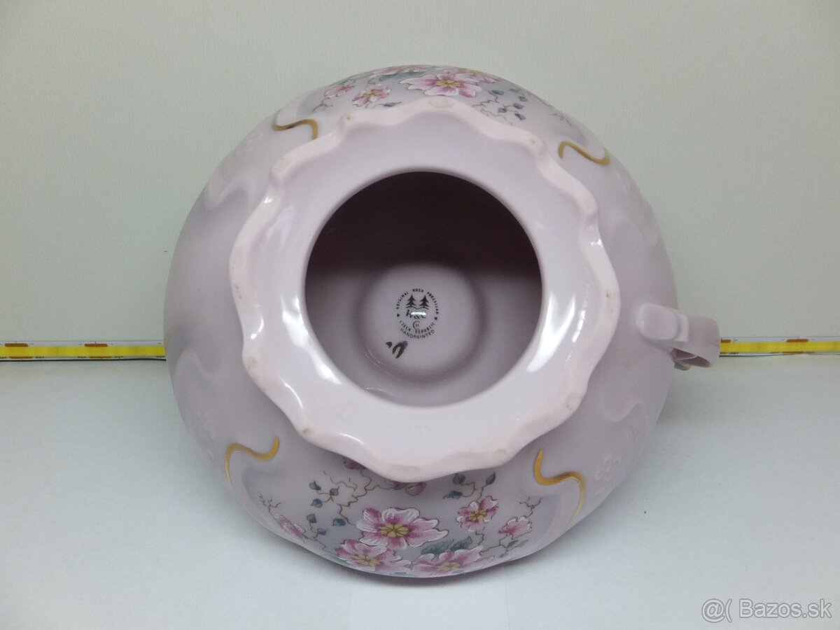 Originál růžový porcelán H&C Chodov, krásný svícen. - 5