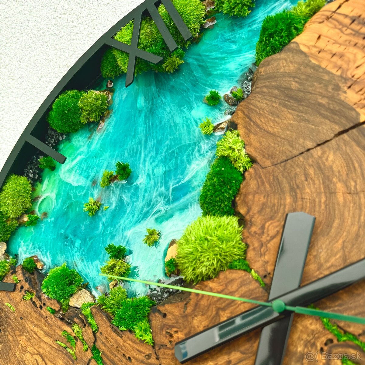 Machove hodiny s drevom s epoxidom 60cm olivove drevene - 5