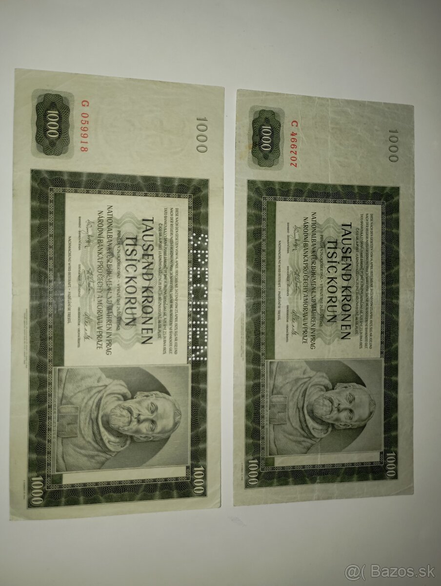 BANKOVKY 1000 K 1942, JEDNOPÍSMENNÉ SÉRIE - 5