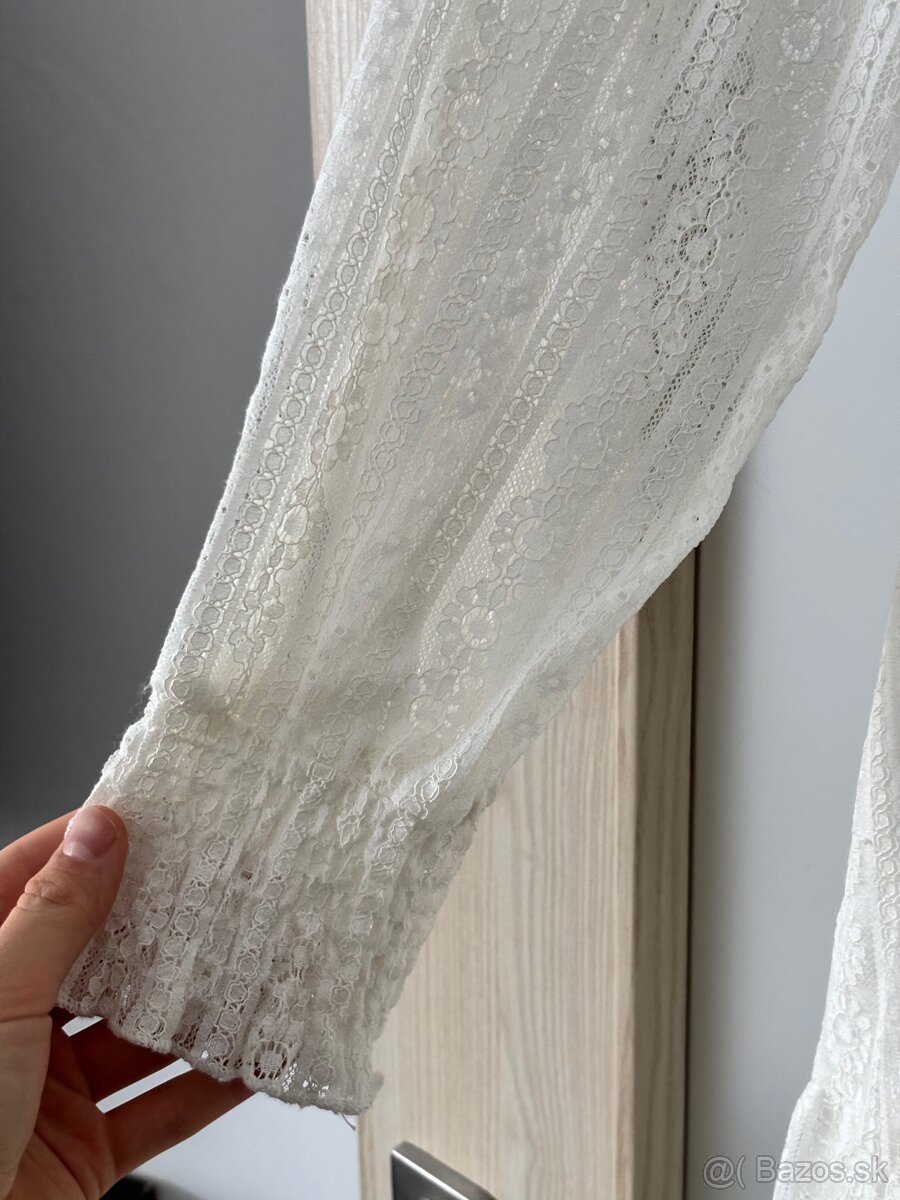Predám krásne elegantné krémovo-biele šaty s čipkou - 5