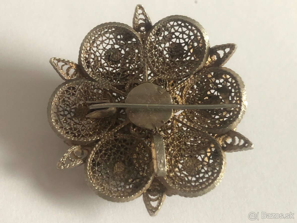 Starozitny privesok filigriansky strieborny brosna - 5