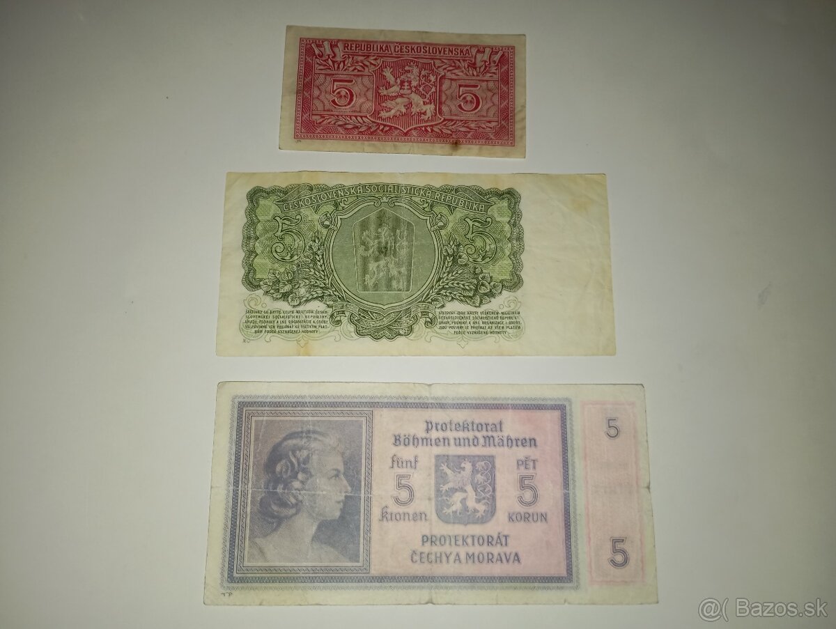 BANKOVKY 5 KČS 1940-1961, 3 RŮZNÉ EMISE - 5