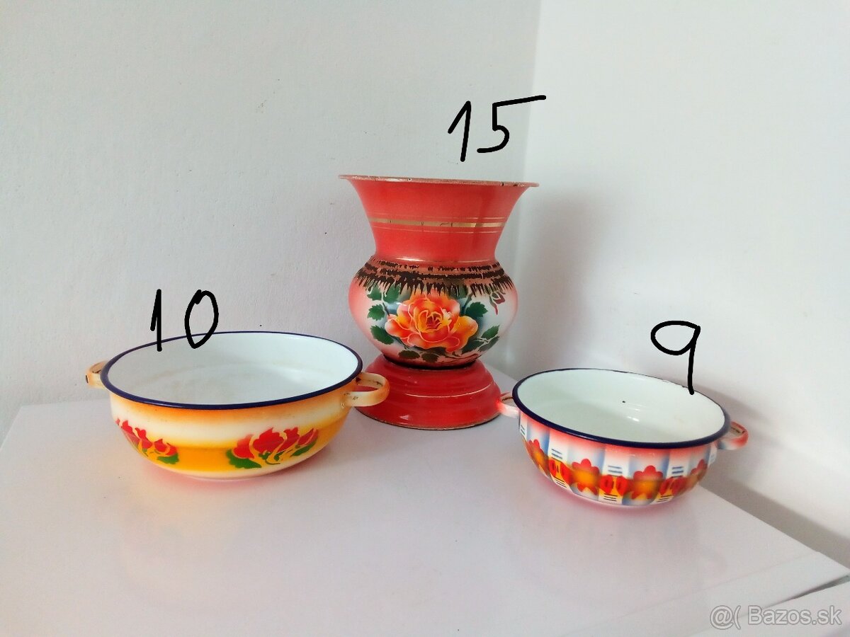 Staré, barevné, smaltované nádobí -riad smaltovaný - 5