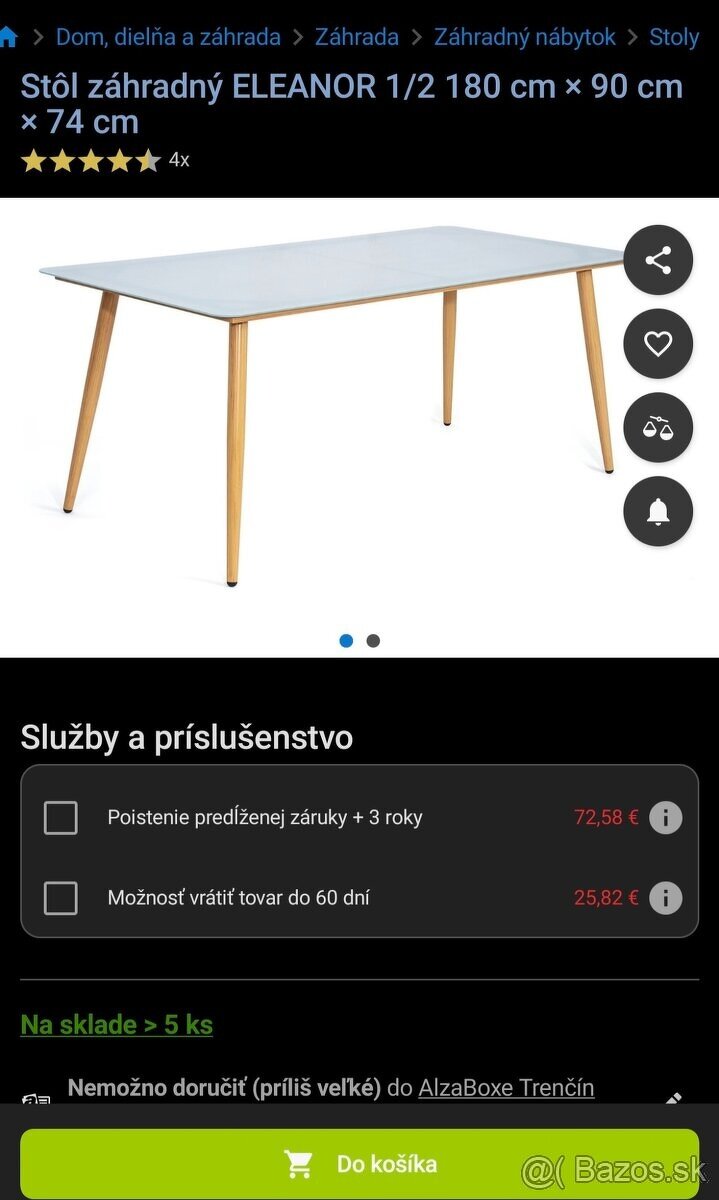 Stôl záhradný ELEANOR 1/2 180 cm × 90 cm × 74 cm - nový - 5