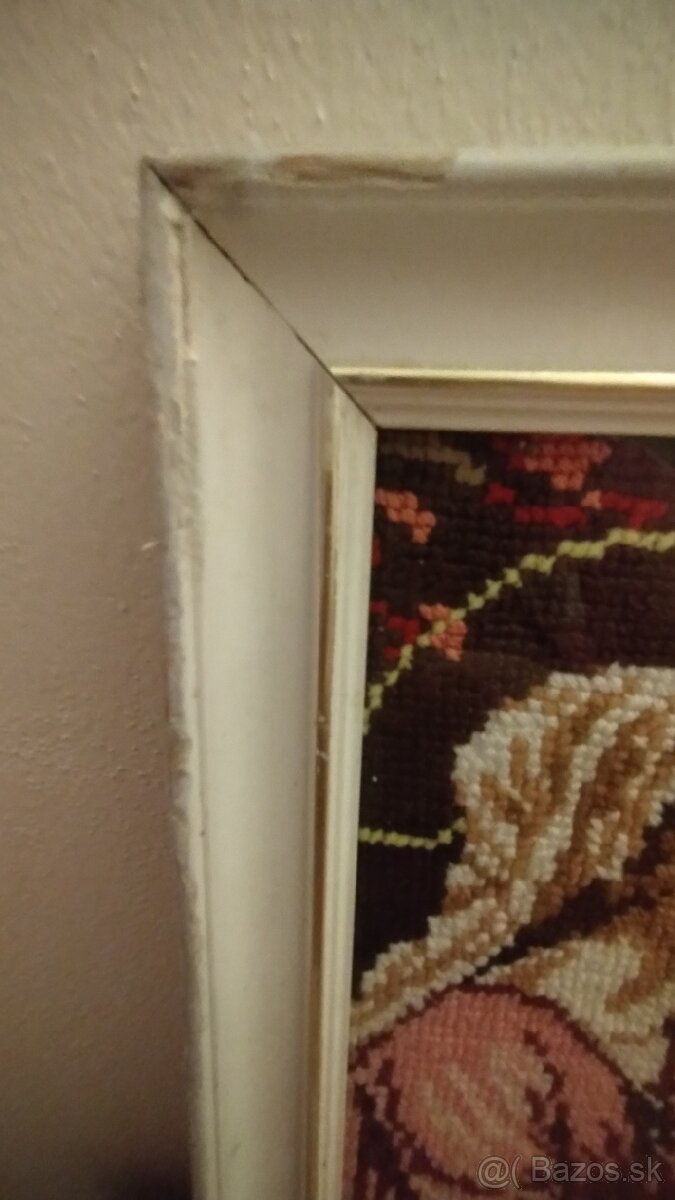 Starý,vyšívaný obraz-Svatá rodina - 5