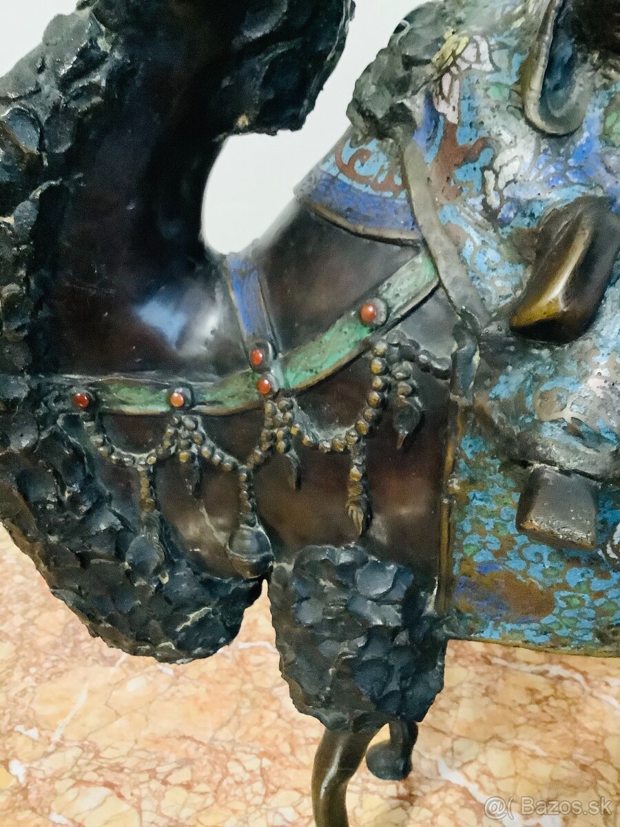 Starožitná bronzová socha Cloisonne Japonsko - 5