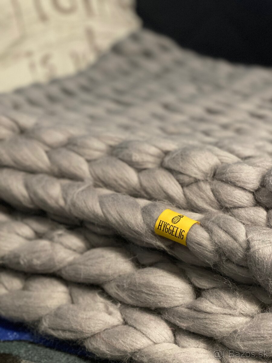 Ručne pletená deka z hrubej vlny – nová, sivá farba - 5