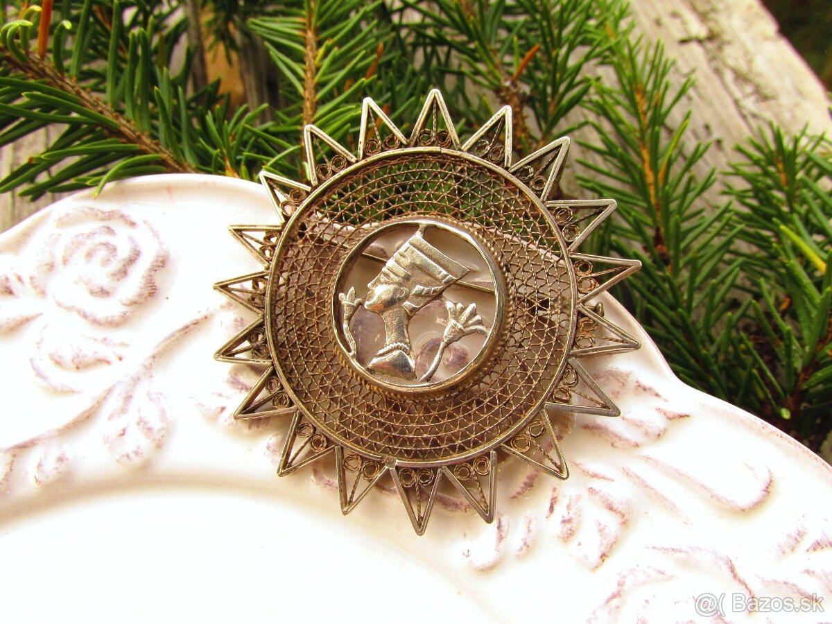 Stará strieborná filigránová brošňa Egypt, Ag 800 - 5