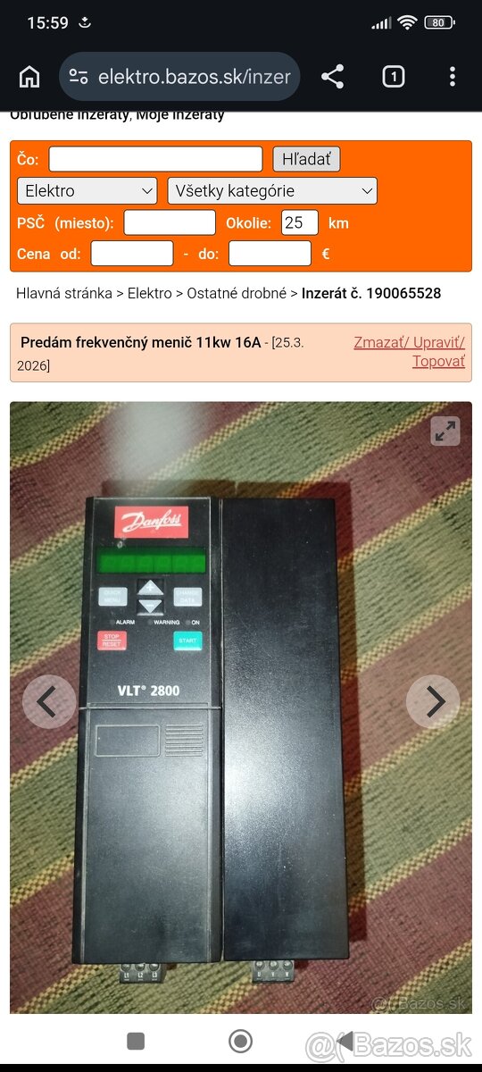 Frekvenčný menič 11.1 kw danfos 14.9A - 5