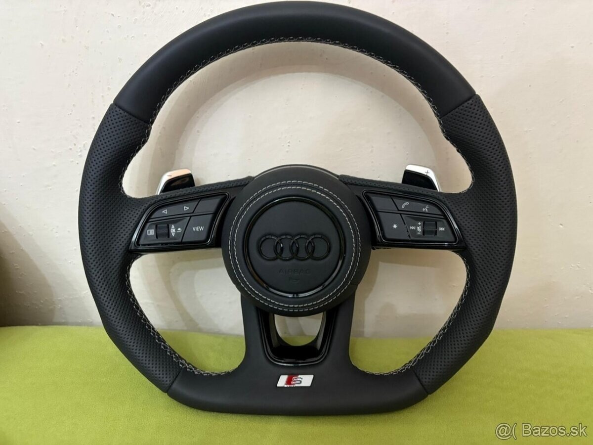 AUDI KOŽENÝ EXCLUSIVE VOLANT + AIRBAG + F1 PADLA BIELA NITKA - 5