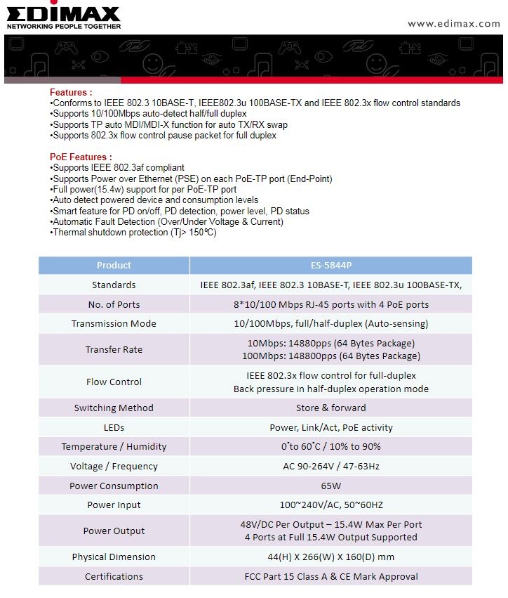 Edimax ES-5844P+ POE switch - 5