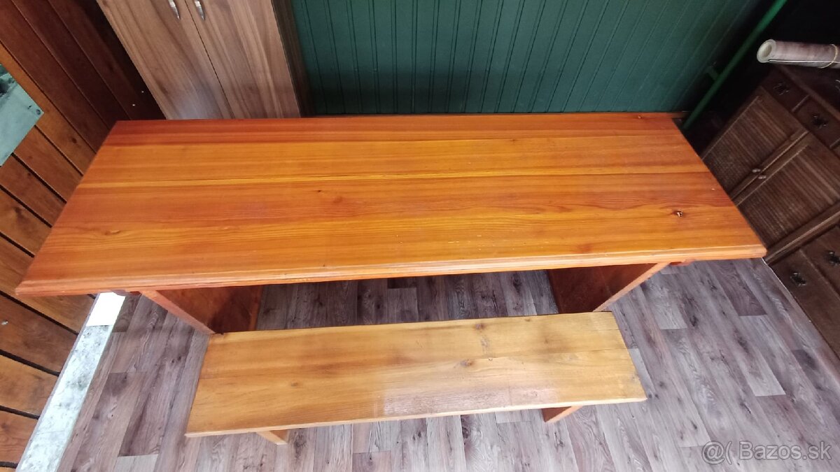 Stôl z tvrdého dreva +2 lavice - 5