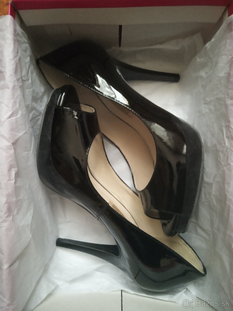 Luxusné lodičky s platformou, lakovaná koža, čierne, veľ. 38 - 5
