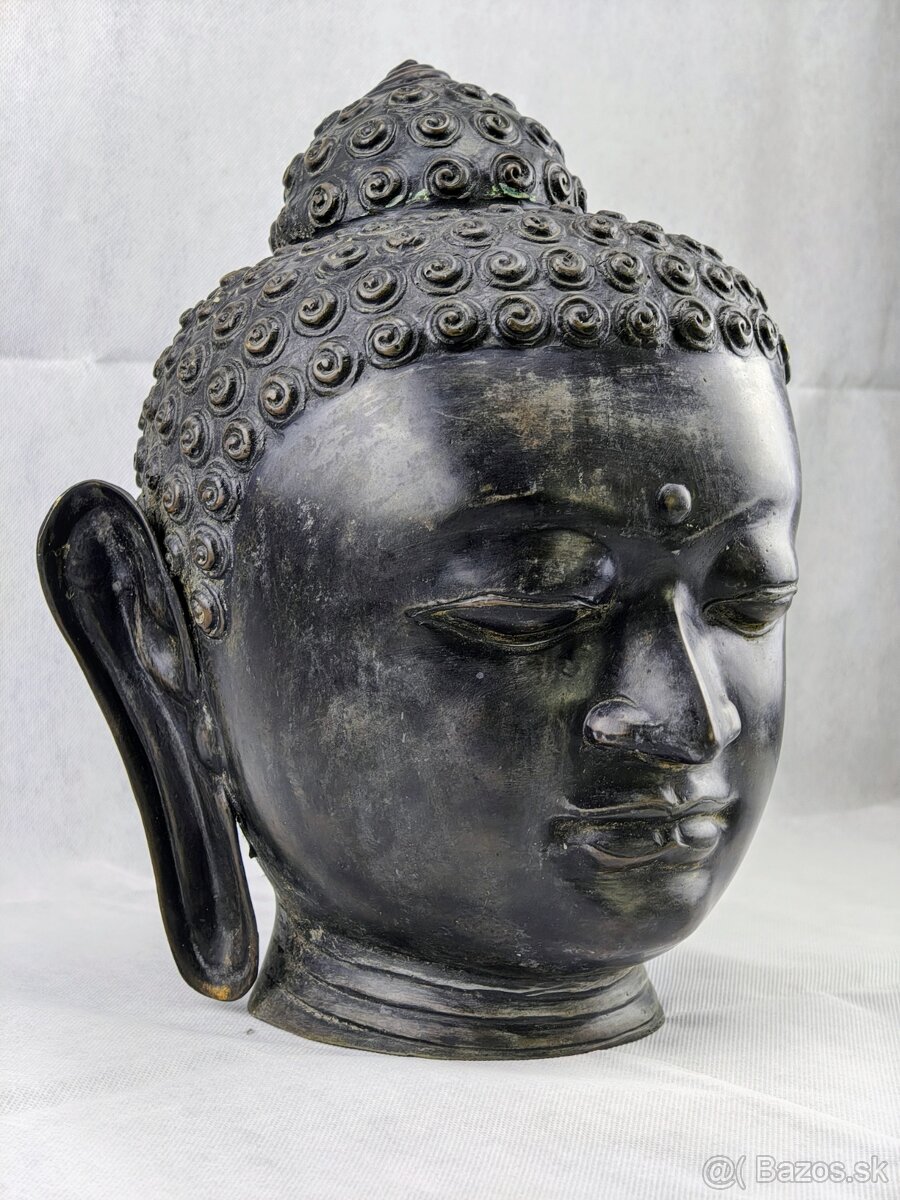 Veľká 42cm bronzová starožitná busta buddhu Gautamu -Thajsko - 5