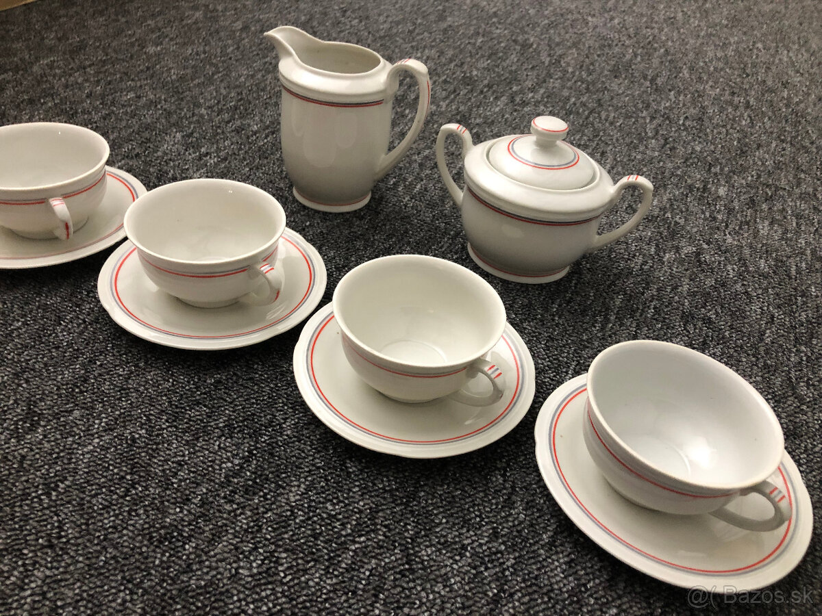 Porcelanova suprava - 4 salky s tanierikmi + 2 nadobky - 5