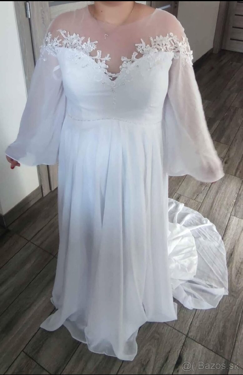Snehobiele tehotenské svadobné šaty nové - 5