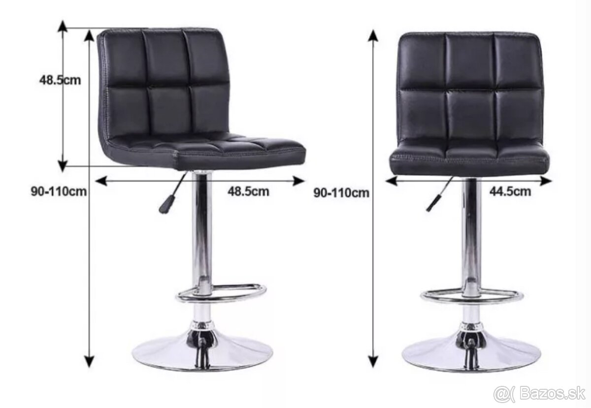 Výškovo nastaviteľné čierne barové stoličky 2ks - 5