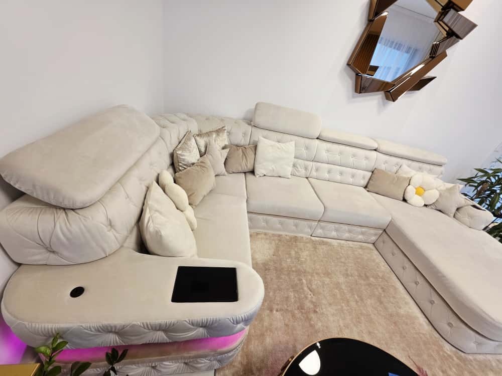 Luxusná rohová sedačka s LED osvetlením, elektrickým výsuvom - 5