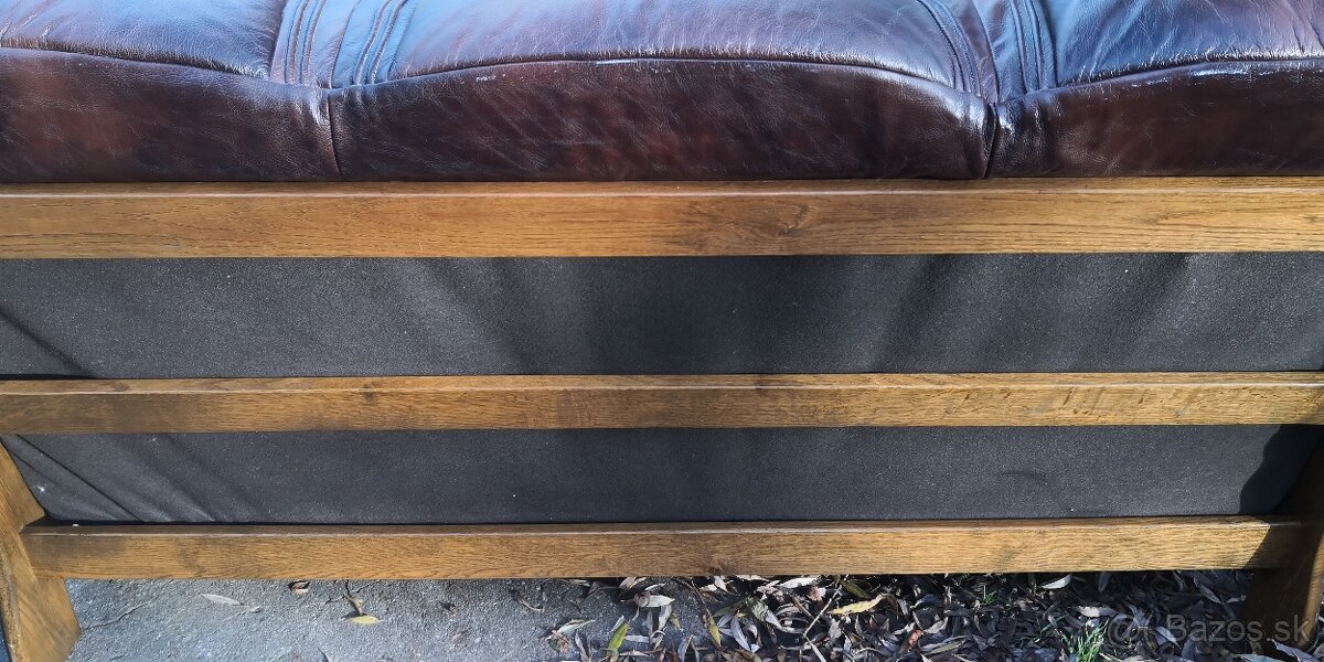 Kožená sedací souprava 3+1+1 s masivním dřevem TOP STAV - 5
