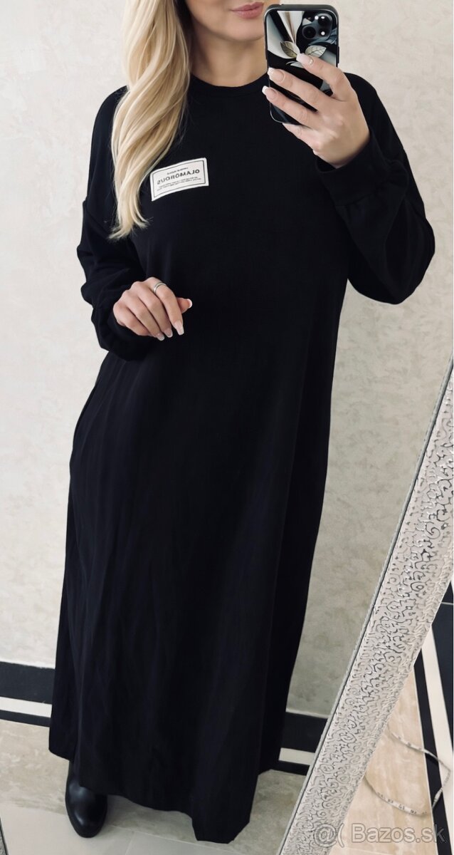 Mega bavlnene maxi šaty black - 5