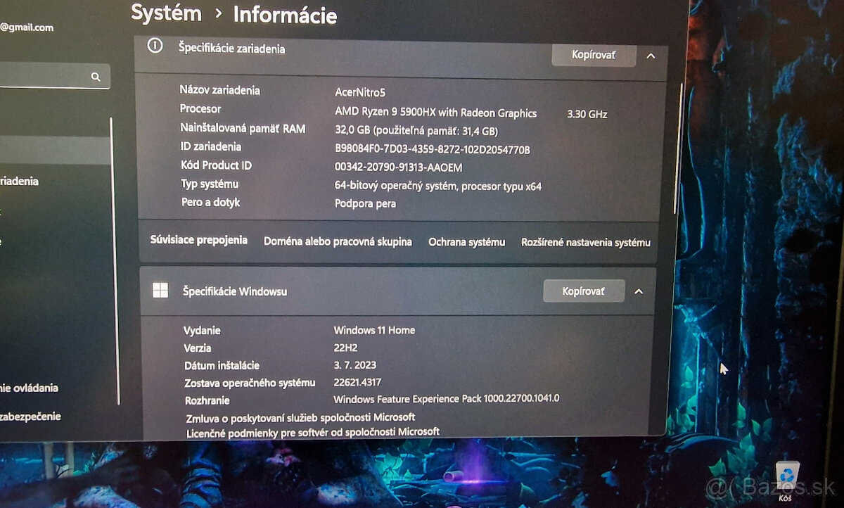 PREDÁM herný notebook ACER Nitro 5 AN517-41-R37K Shale Black - 5