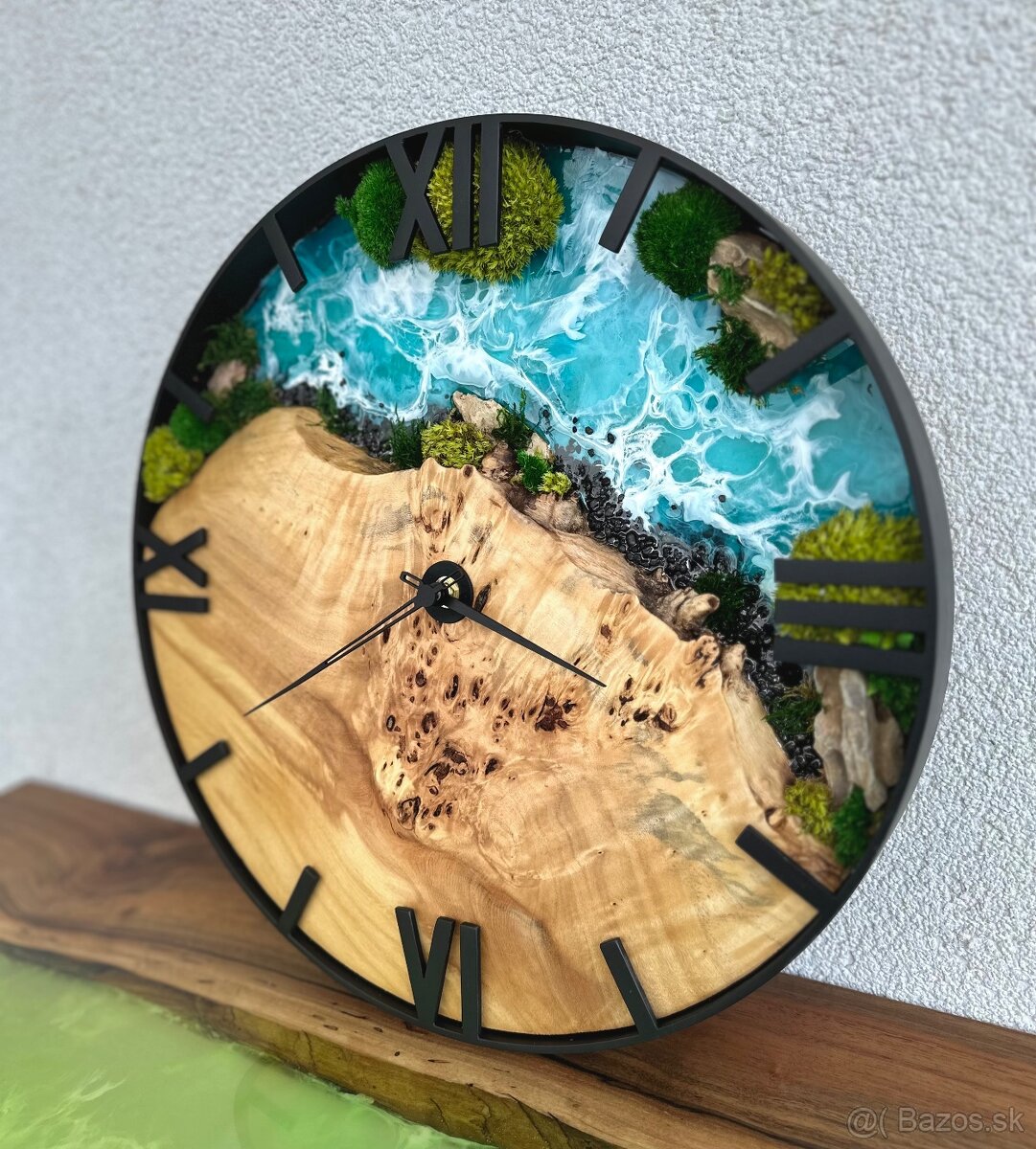 Machové hodiny s epoxidom a drevom 40cm epoxidové ho - 5
