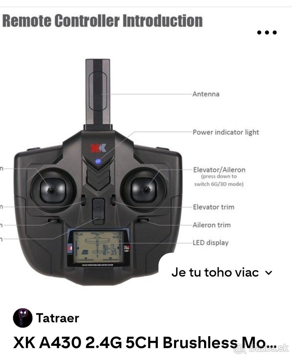 Diaľkový ovládač XK A430 RC A-430 - 5
