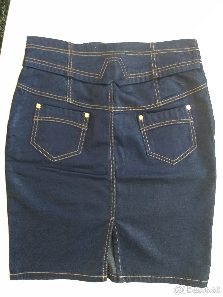 kvalitná riflová / denimová sukňa s vysokým pásom veľ. 38 - 5