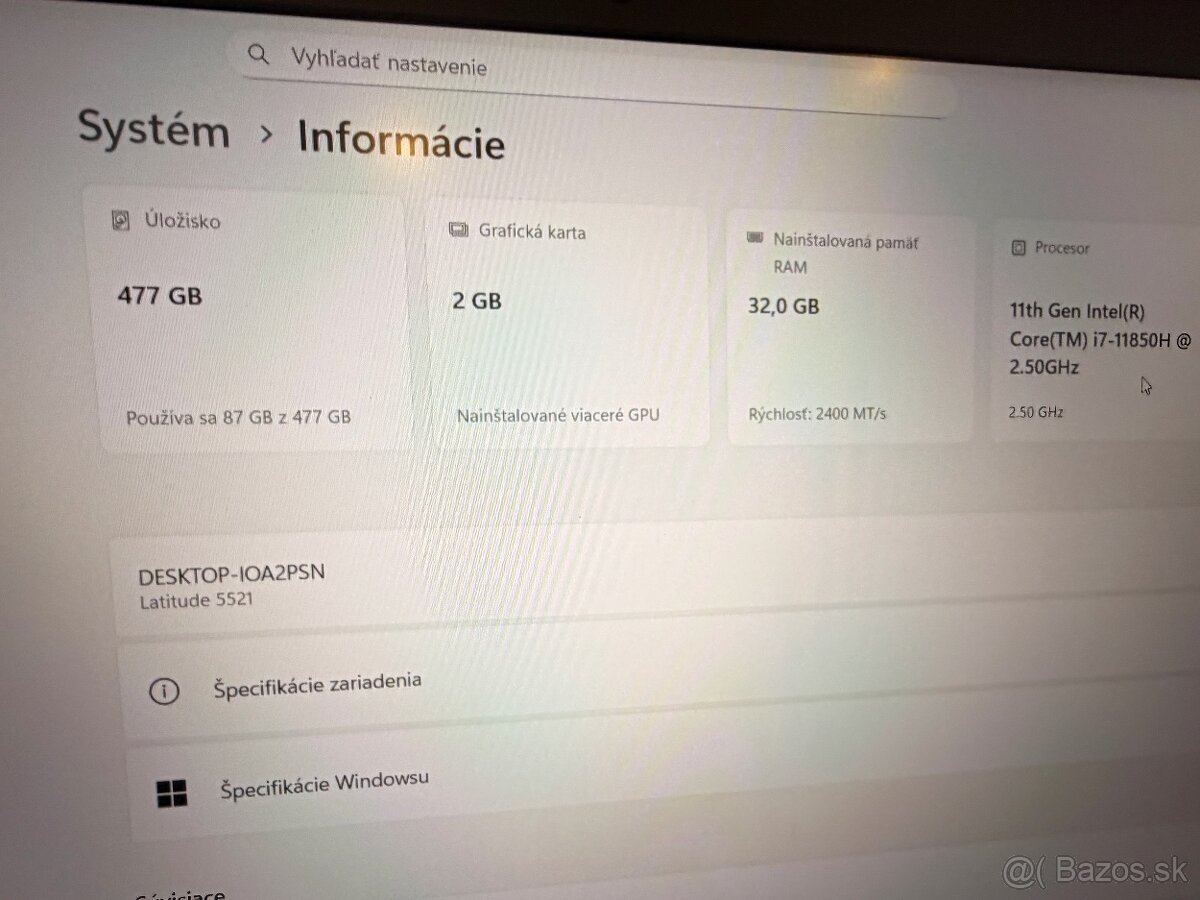 notebook dell 5521 i7 32 gb ram , geforceMX 450 - 5