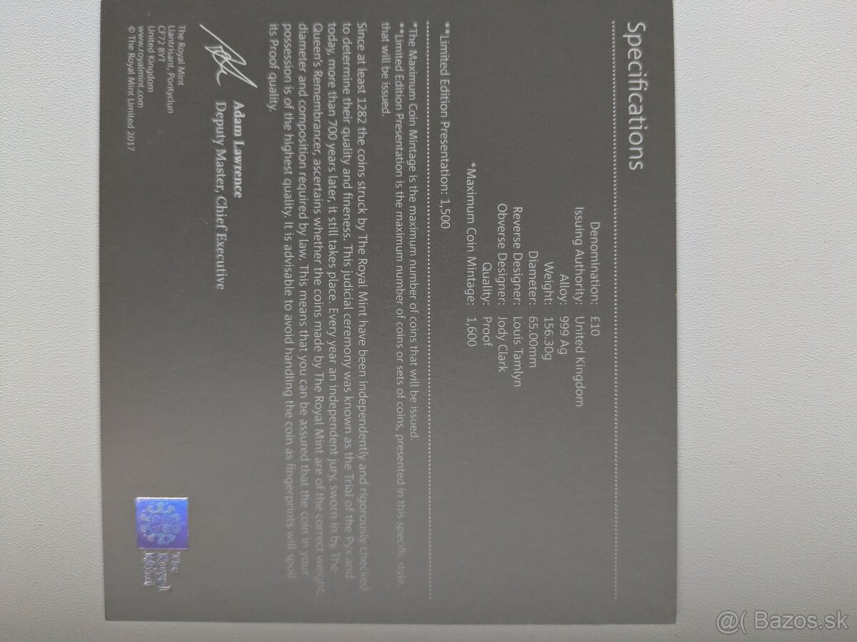 Strieborná minca Britannia 2017 Proof 5 OZ - 5