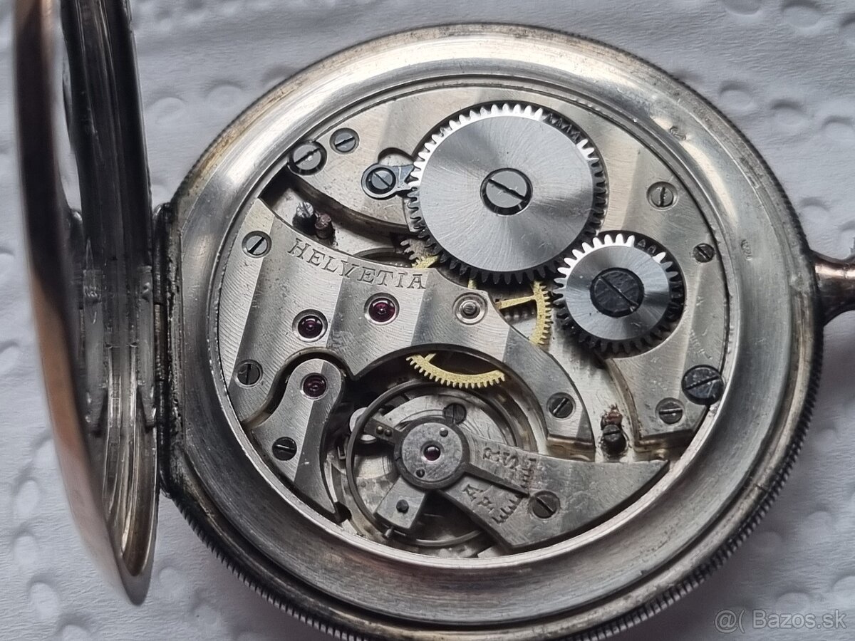 Strieborné, vreckové hodinky,Helvetia. - 5