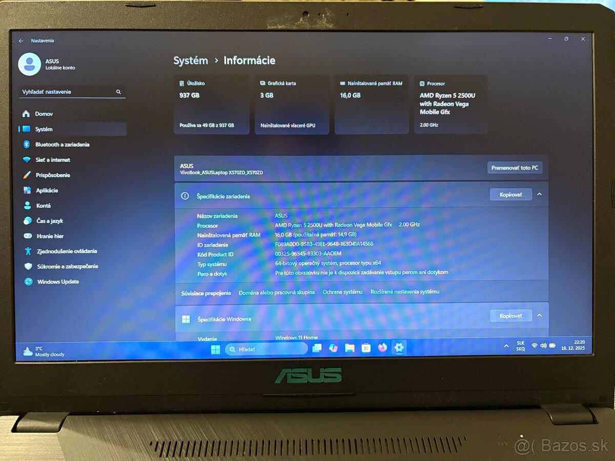 ASUS VivoBook X570ZD – Ryzen 5, 16 GB RAM - 5