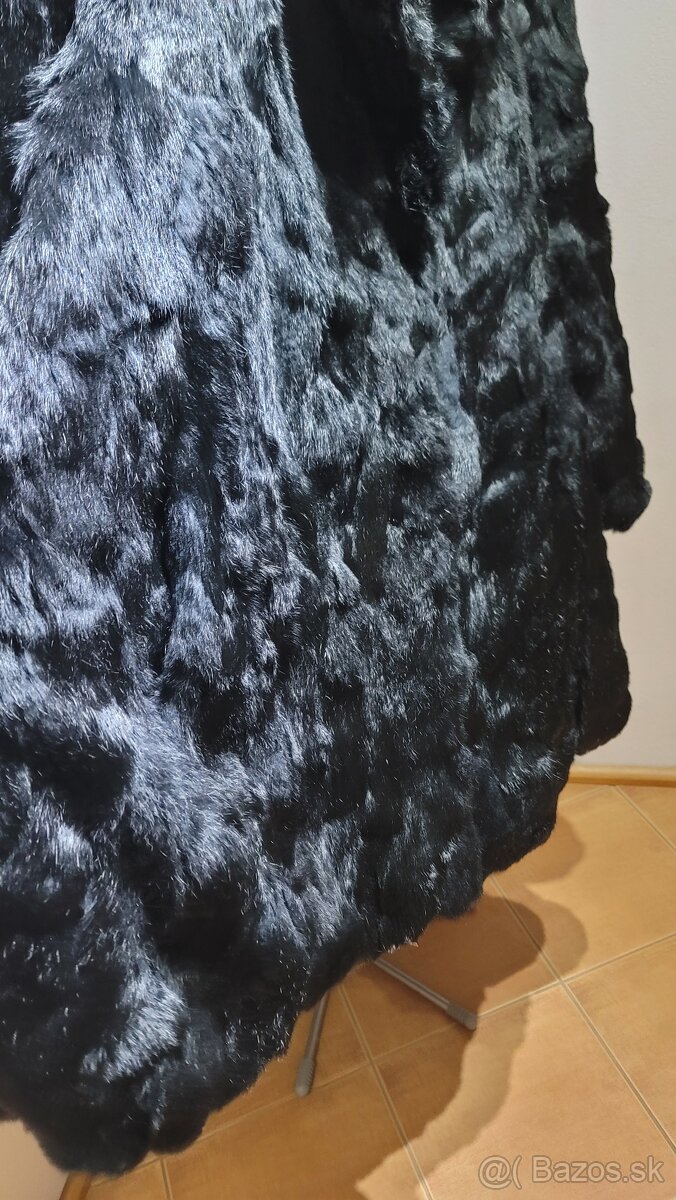 🧥 Kožuch zajačí pravý čierny (luxusný, dlhý) - 5