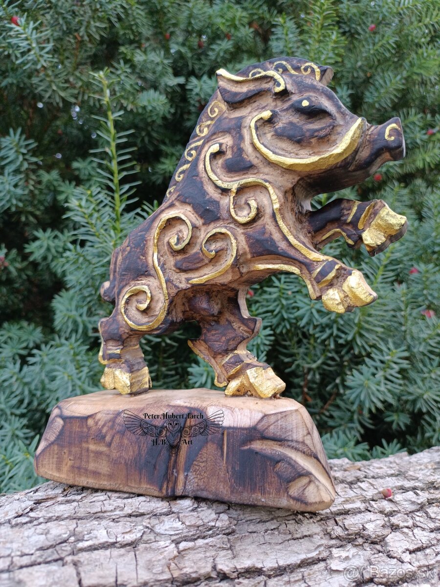 Gullinbursti - soška - Viking woden statue - 5