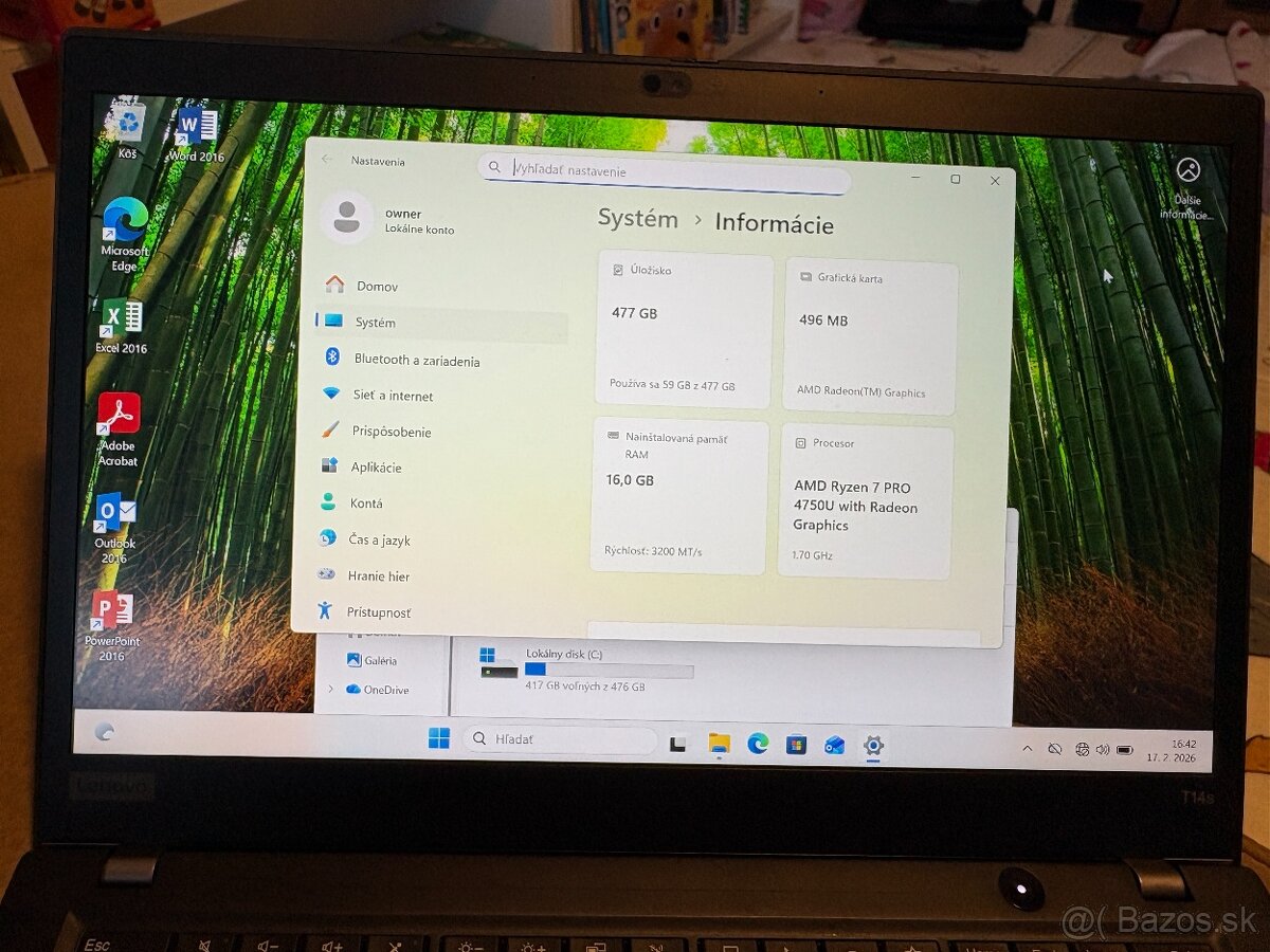 Lenovo ThinkPad T14s G1 ram16GB Ryzen7,disk512GB - 5