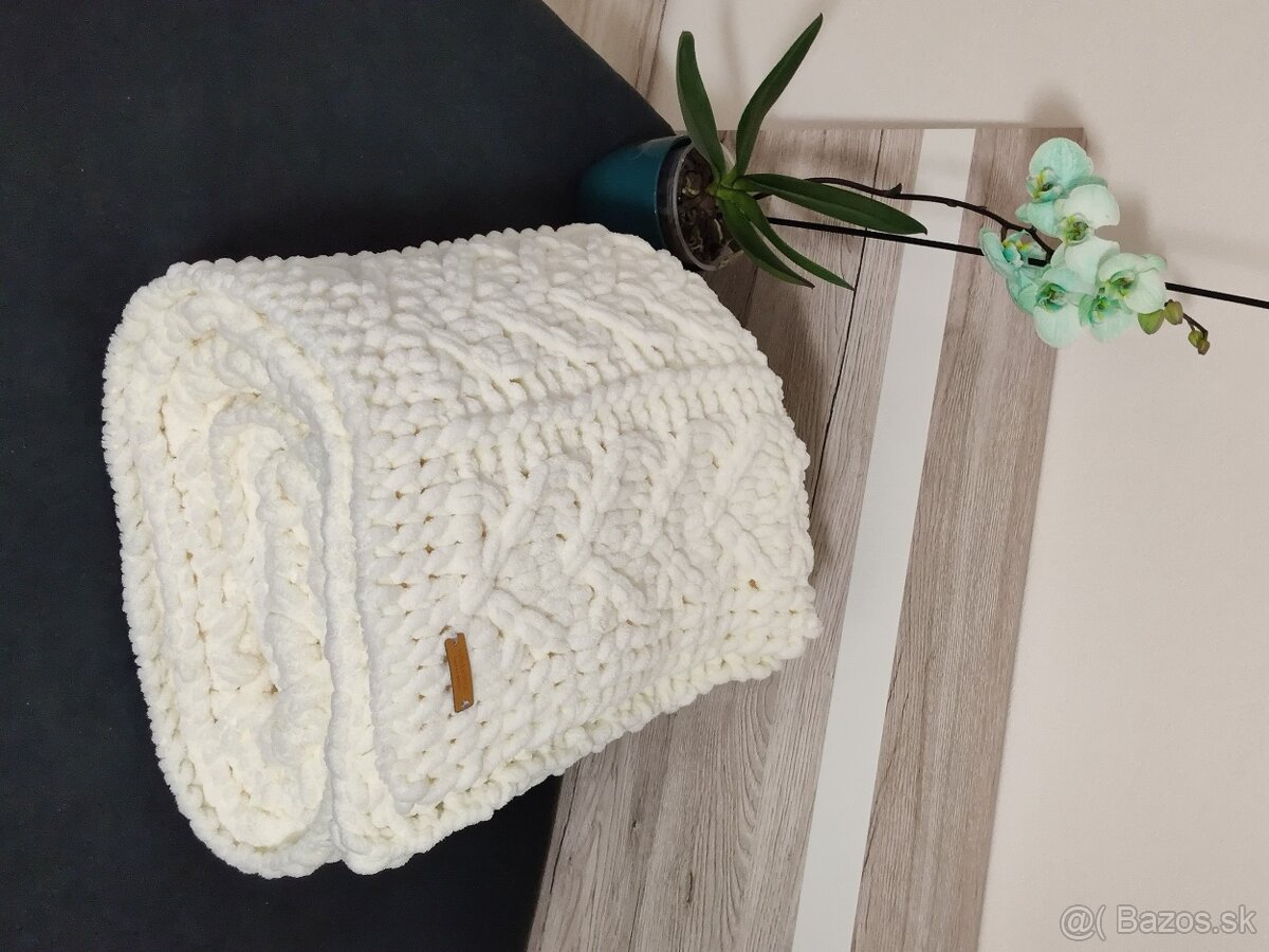 Pletená deka pre dospelých smotanova - 5