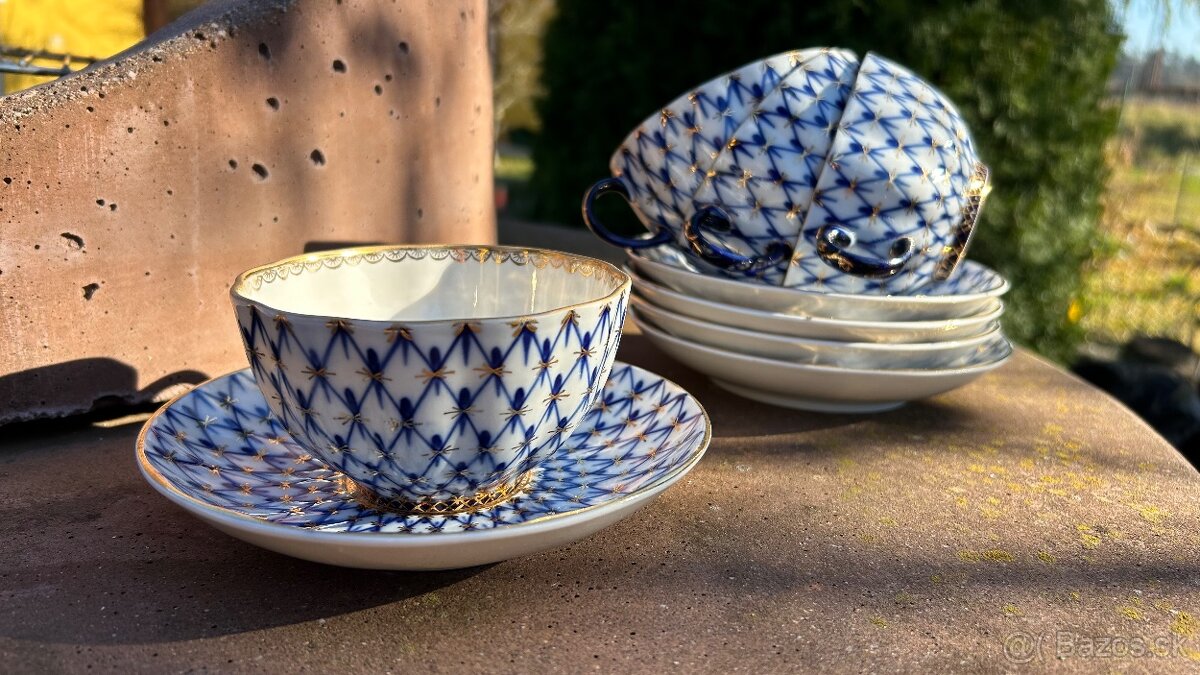 🫖 Porcelánový čajový servis Lomonosov – Cobalt Net (Made in - 5