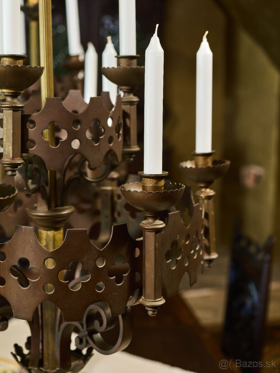 Monumentálne párové neogotické bronzové svietniky - výška 10 - 5