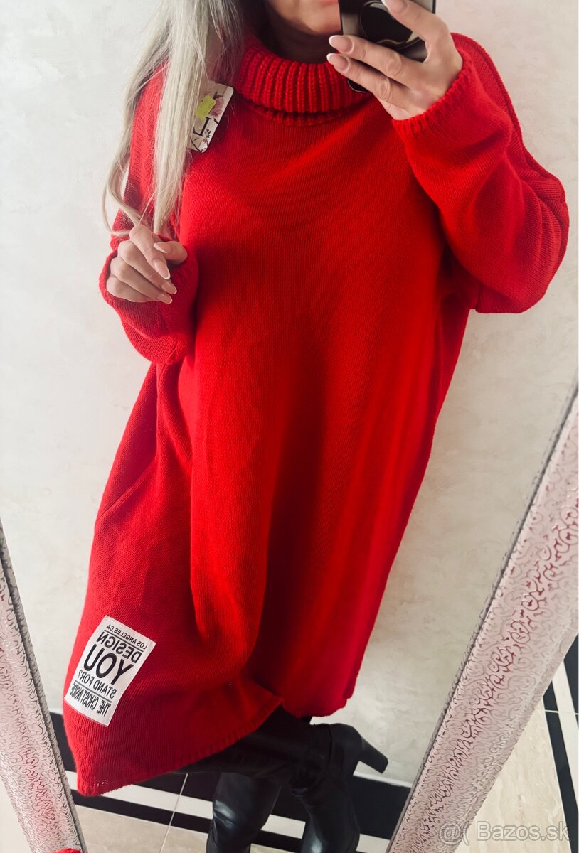 Damske oversize pleteninove šaty red - 5