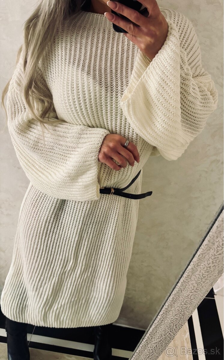 Damske maxi pletene voľne šaty s opaskom - 5