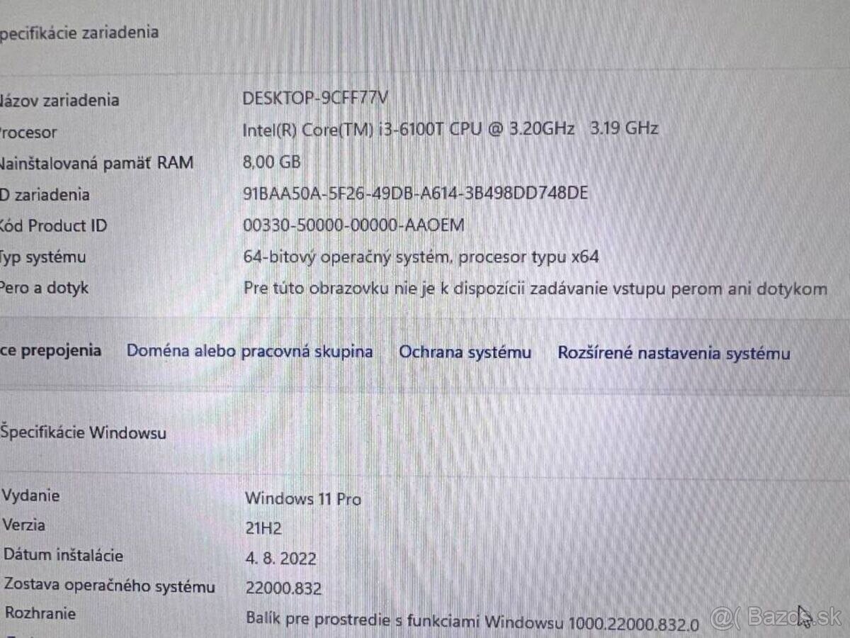 Micro počítač Dell.Intel i3-6100T 2x3,20GHz.240G SSD.8gb ram - 5